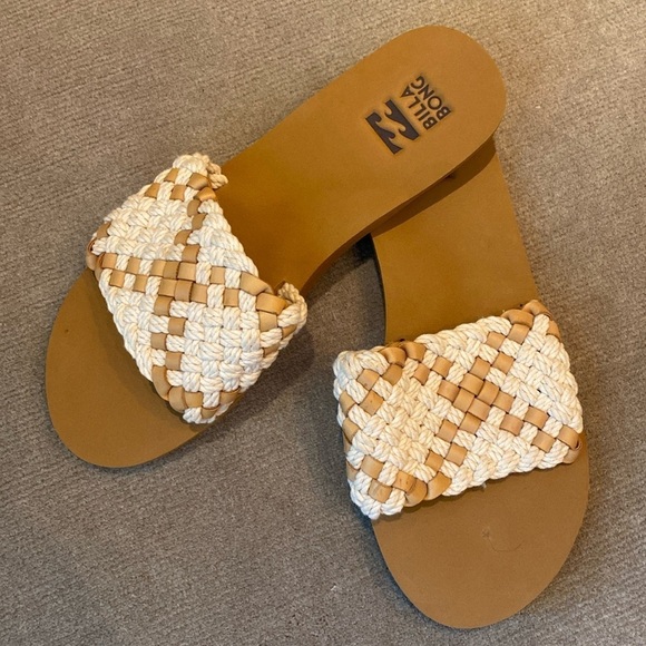 Billabong One Way Woven Flit flop Sandal Wide Strap Cream Tan Cool Wip Size 10 - Picture 1 of 8